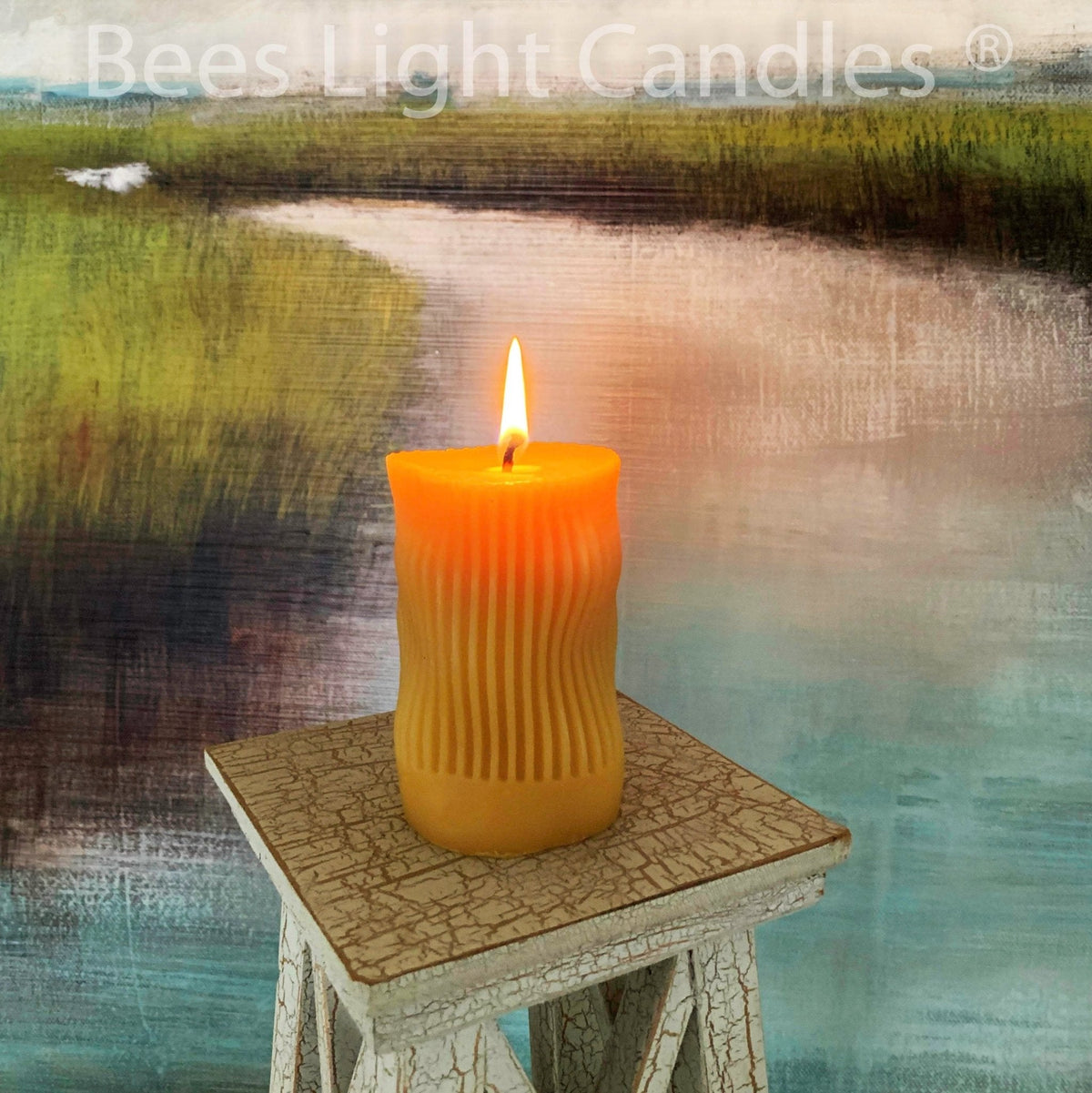 Curvy Irregular Modern Striped Beeswax Pillar Candle