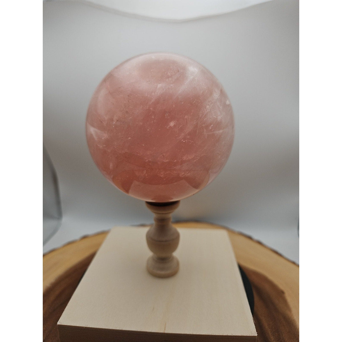3.04LB Natural Pink Rose Quartz Crystal Sphere 98-107mm W/stand