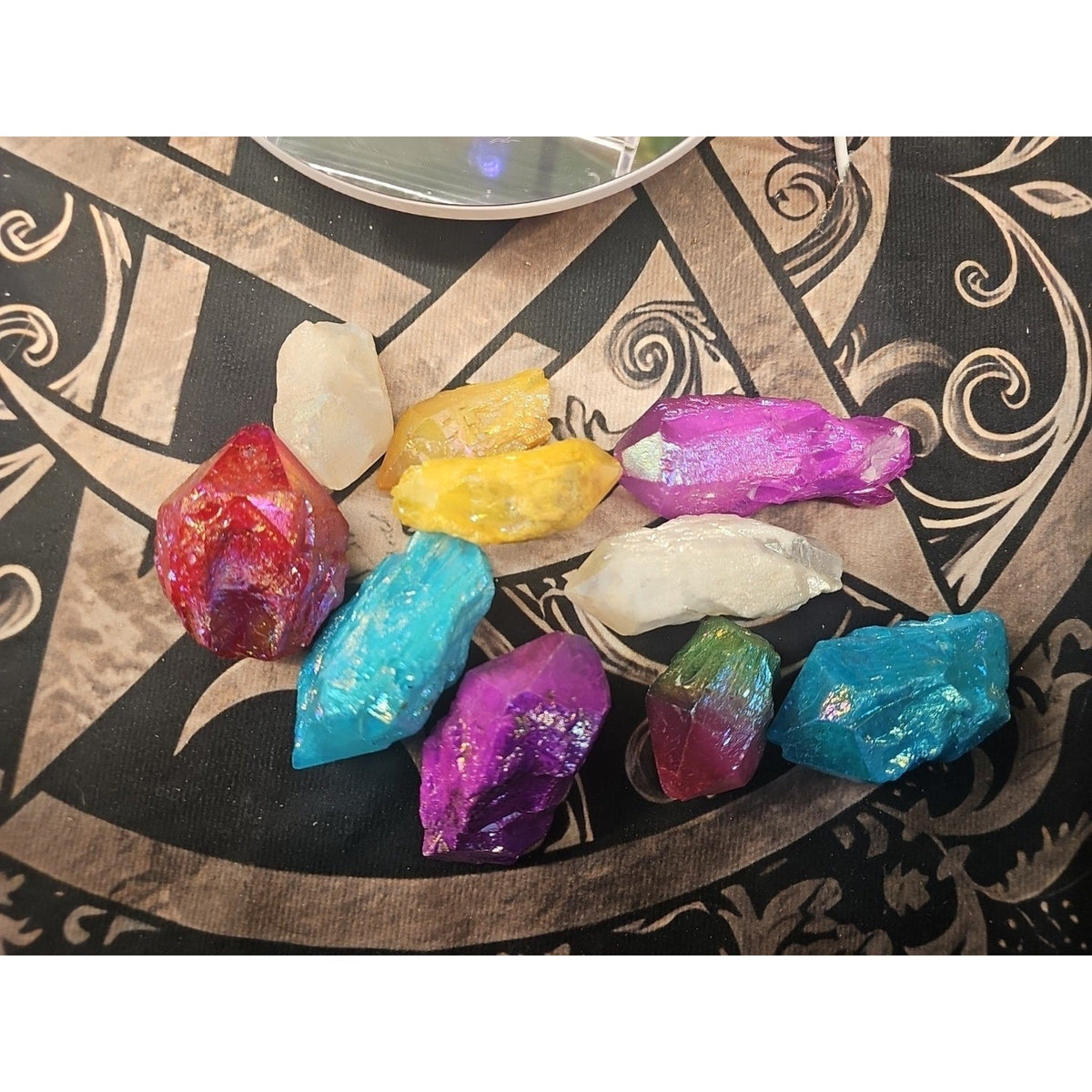 Aura Aqua Rainbow Quartz with Wooden Bowl – 1.29 lb
