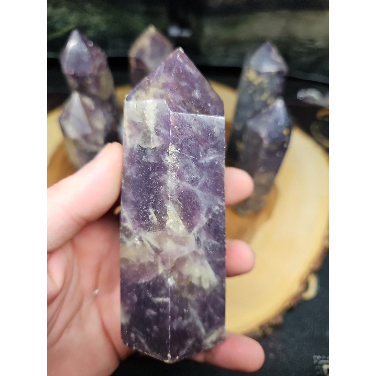 Purple Mica Lepidolite Crystal Tower — 300g–400g, Africa