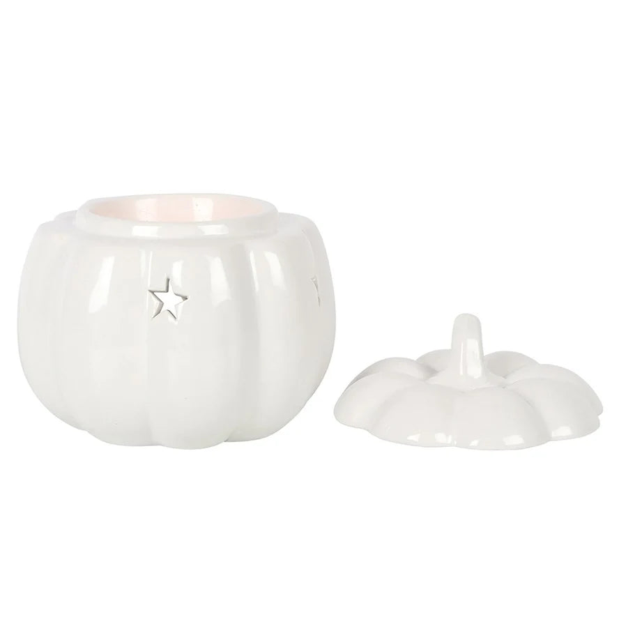 White Jack-O'-Lantern Oil Burner | Ceramic Halloween Pumpkin