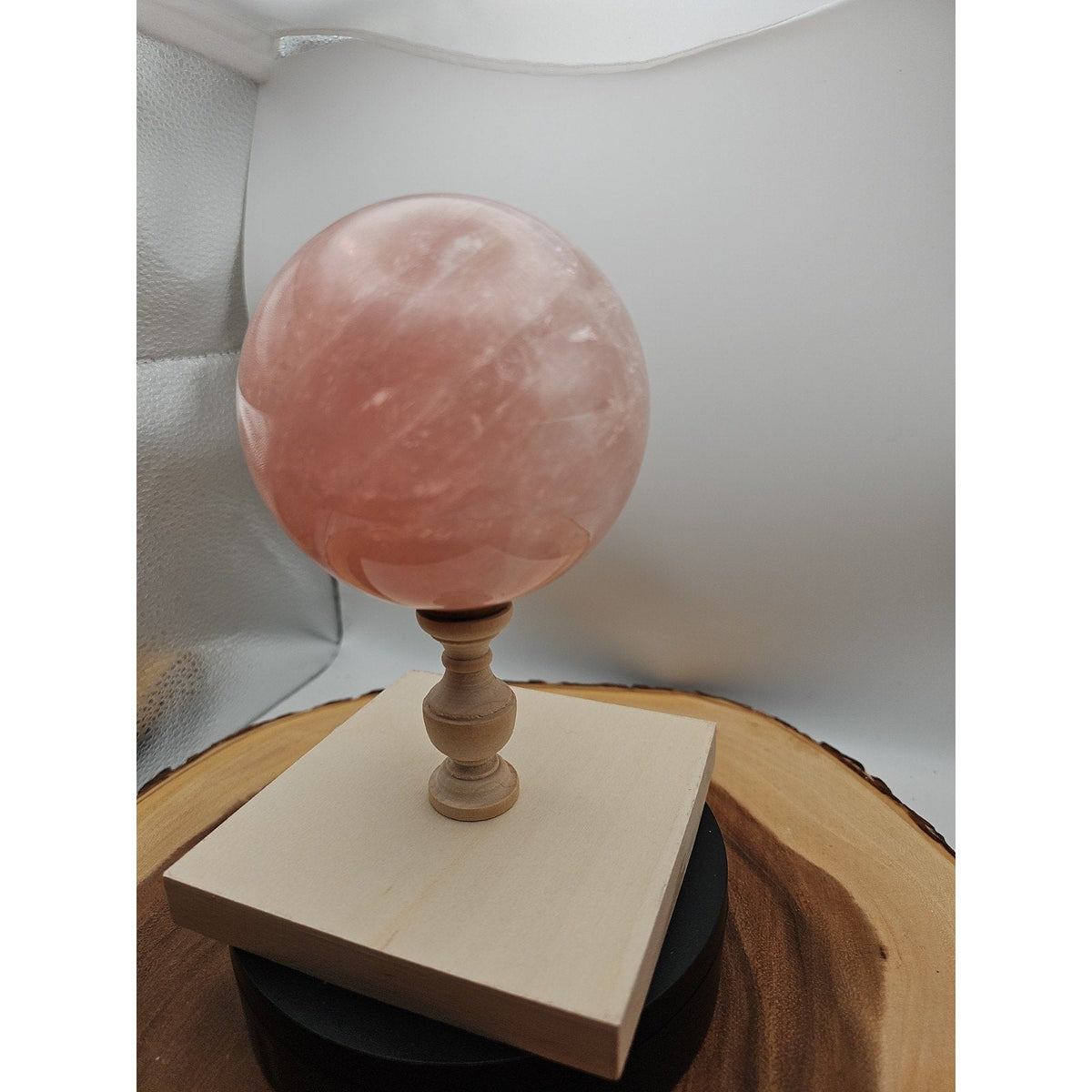 3.04LB Natural Pink Rose Quartz Crystal Sphere 98-107mm W/stand