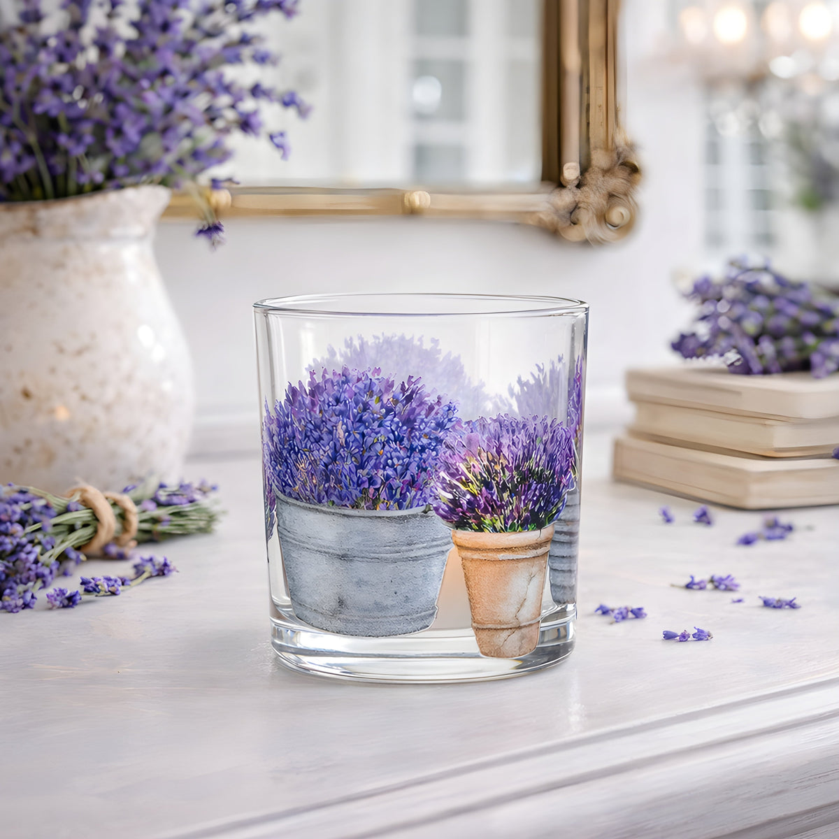 Baskets of Lavender Votive Glass 3 Inch Holder