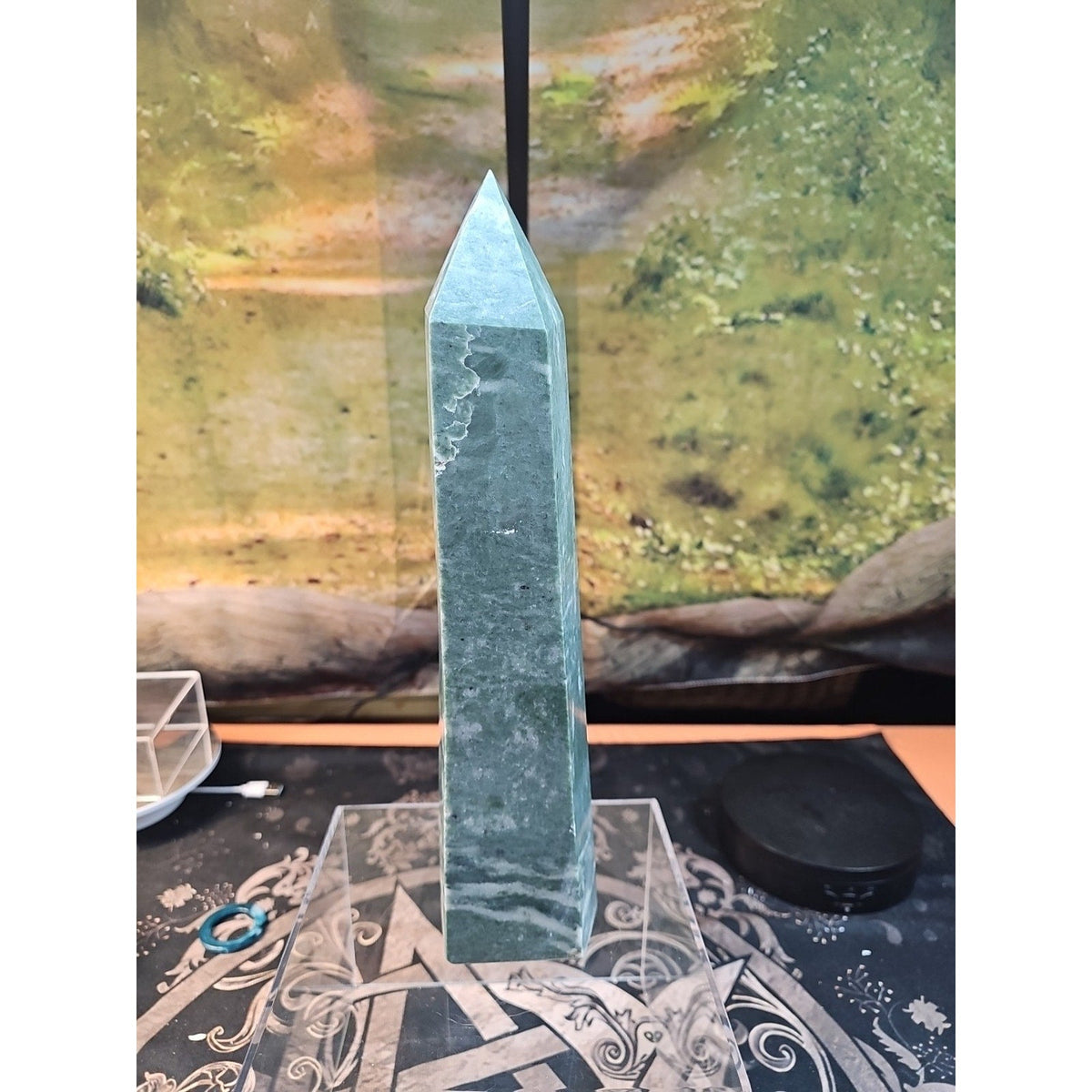 4.69lbs 12in Tall Green Jasper Crystal Point Tower Healing