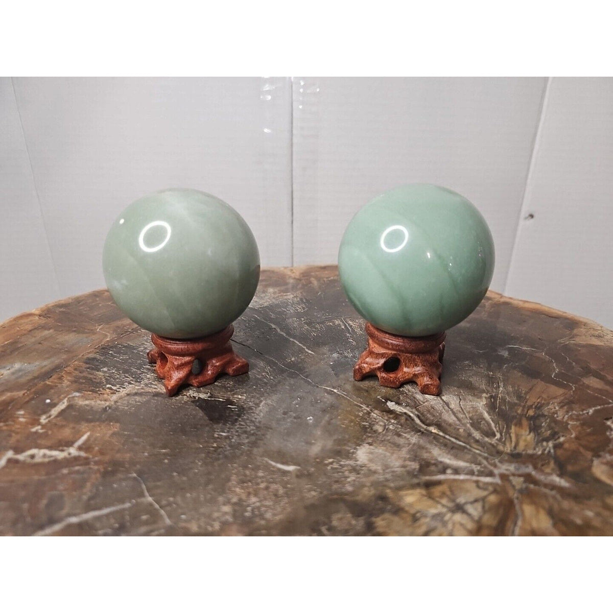 Jade Jasper Crystal Sphere Pair with Stands – 1.88 lb