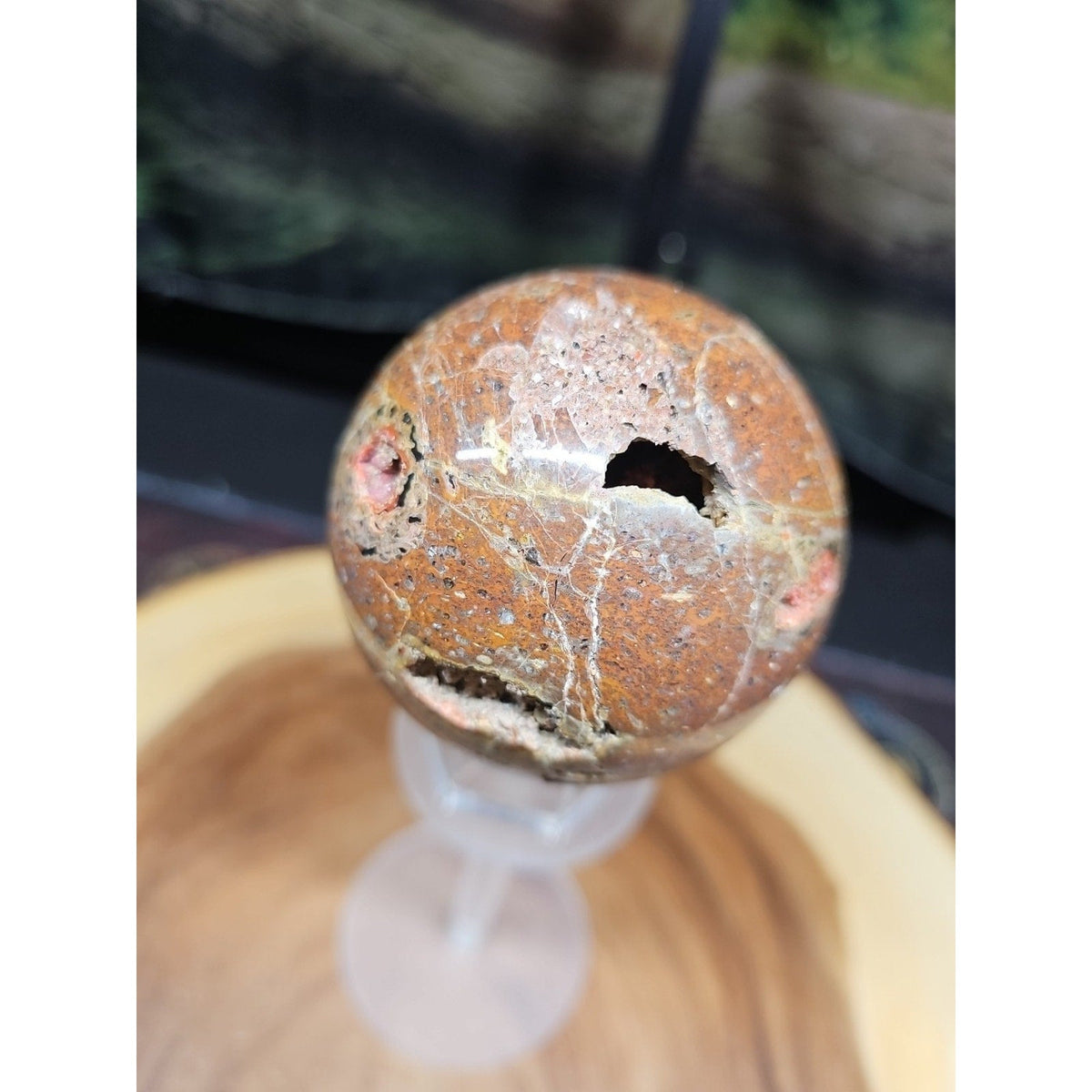 0.91 lb Vesuvianite Agate Carnelian Geode Sphere