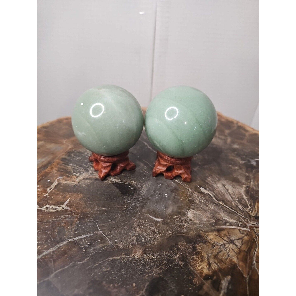 Jade Jasper Crystal Sphere Pair with Stands – 1.88 lb