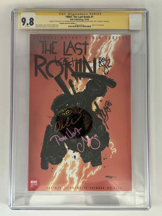[Signed by Ben Bishop | Luis Antonio Delgado | Kevin Eastman | Esau Escorza | Isaac Escorza | Tom Waltz] TMNT: The Last Ronin #1 CGC 9.8 Yellow Label Eastman Exclusive Var
