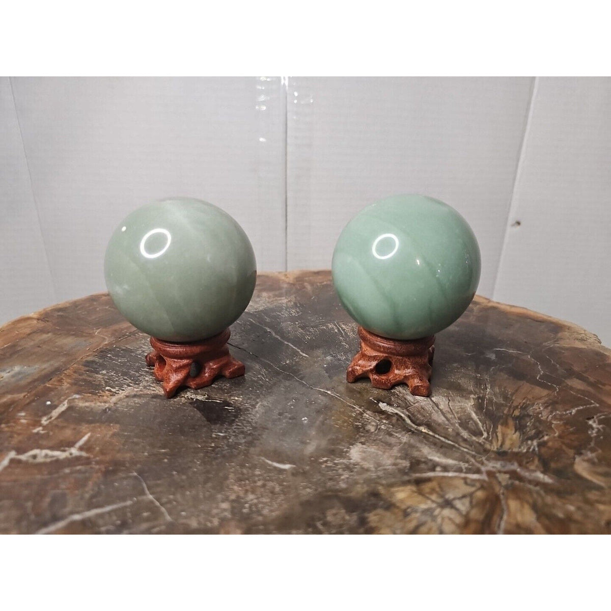 Jade Jasper Crystal Sphere Pair with Stands – 1.88 lb