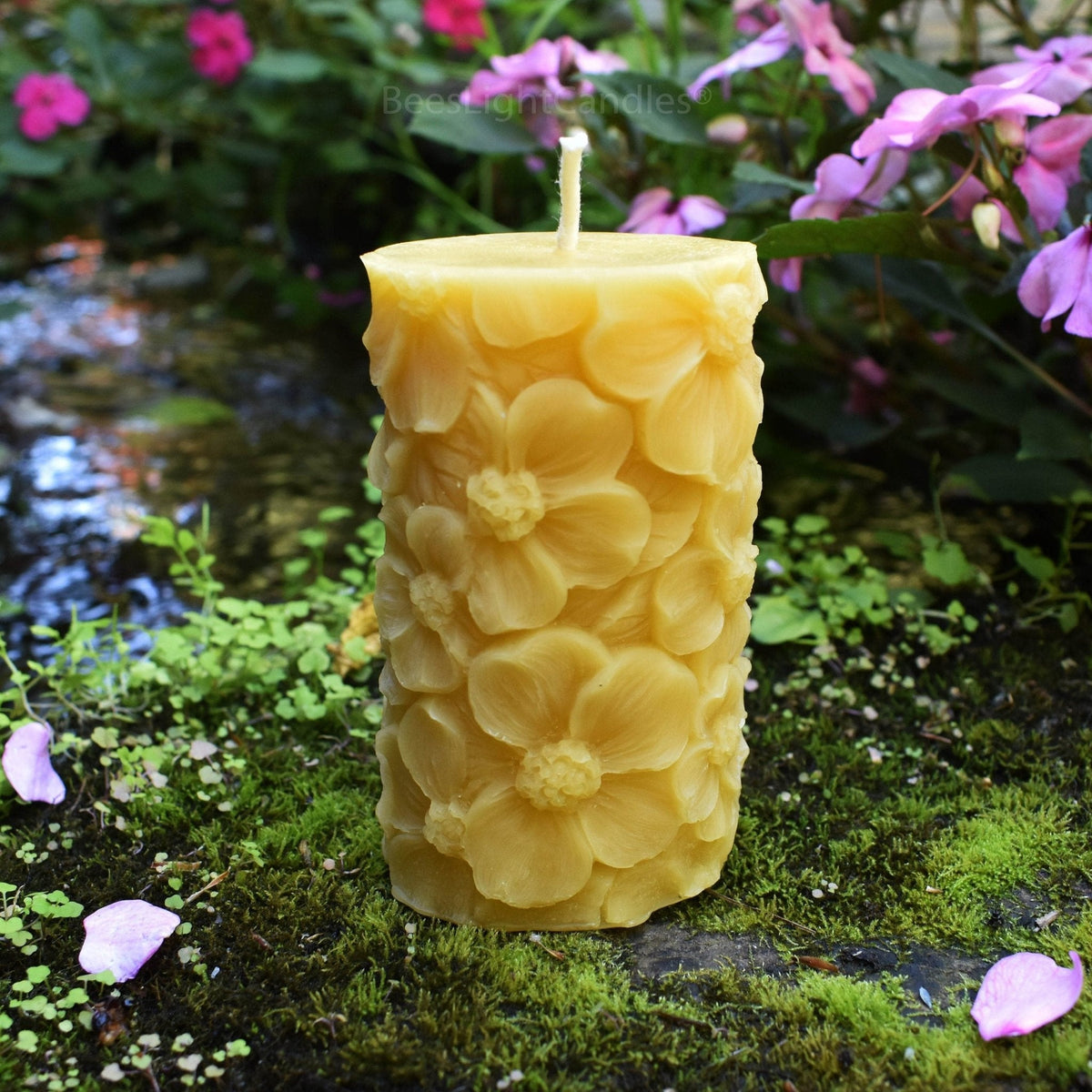 Floral Pillar Beeswax Candle