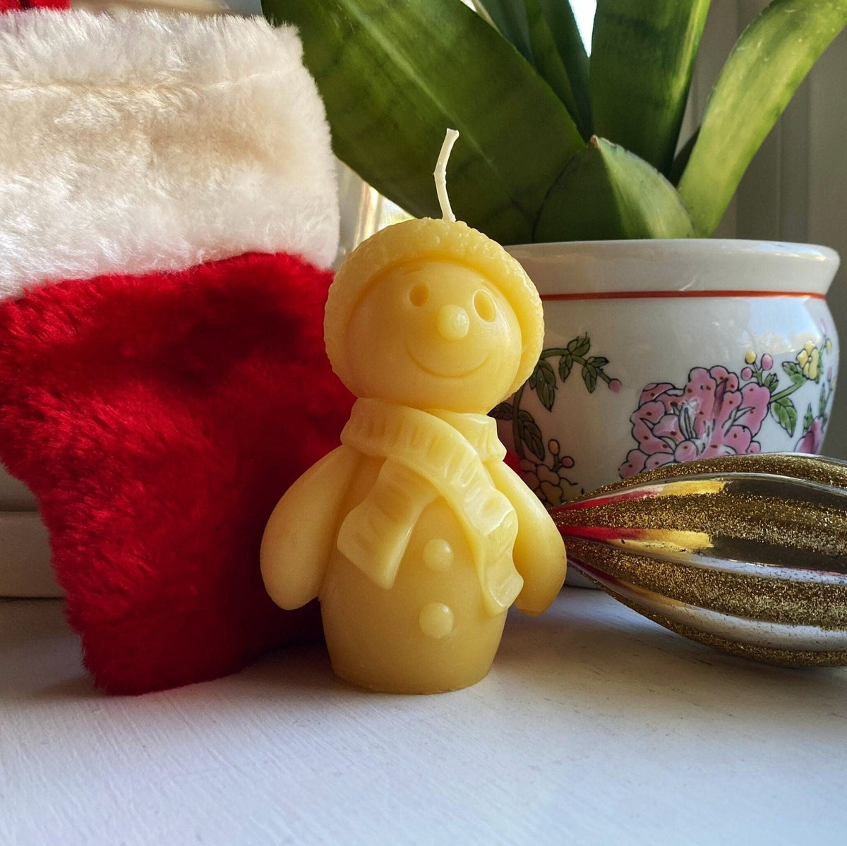 Snowman Beeswax Candle