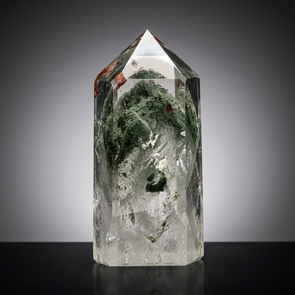 Madagascar Green Ghost Phantom Quartz Obelisk - 1.73LB Vitreous Healing Point
