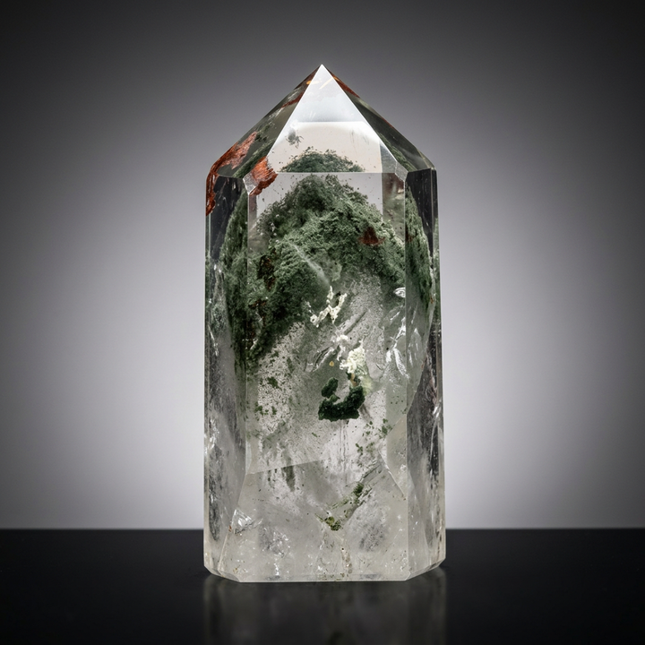 Madagascar Green Ghost Phantom Quartz Obelisk - 1.73LB Vitreous Healing Point