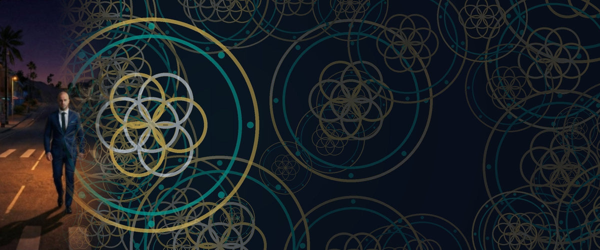 Seed of Life sacred geometry in alternating gold and silver