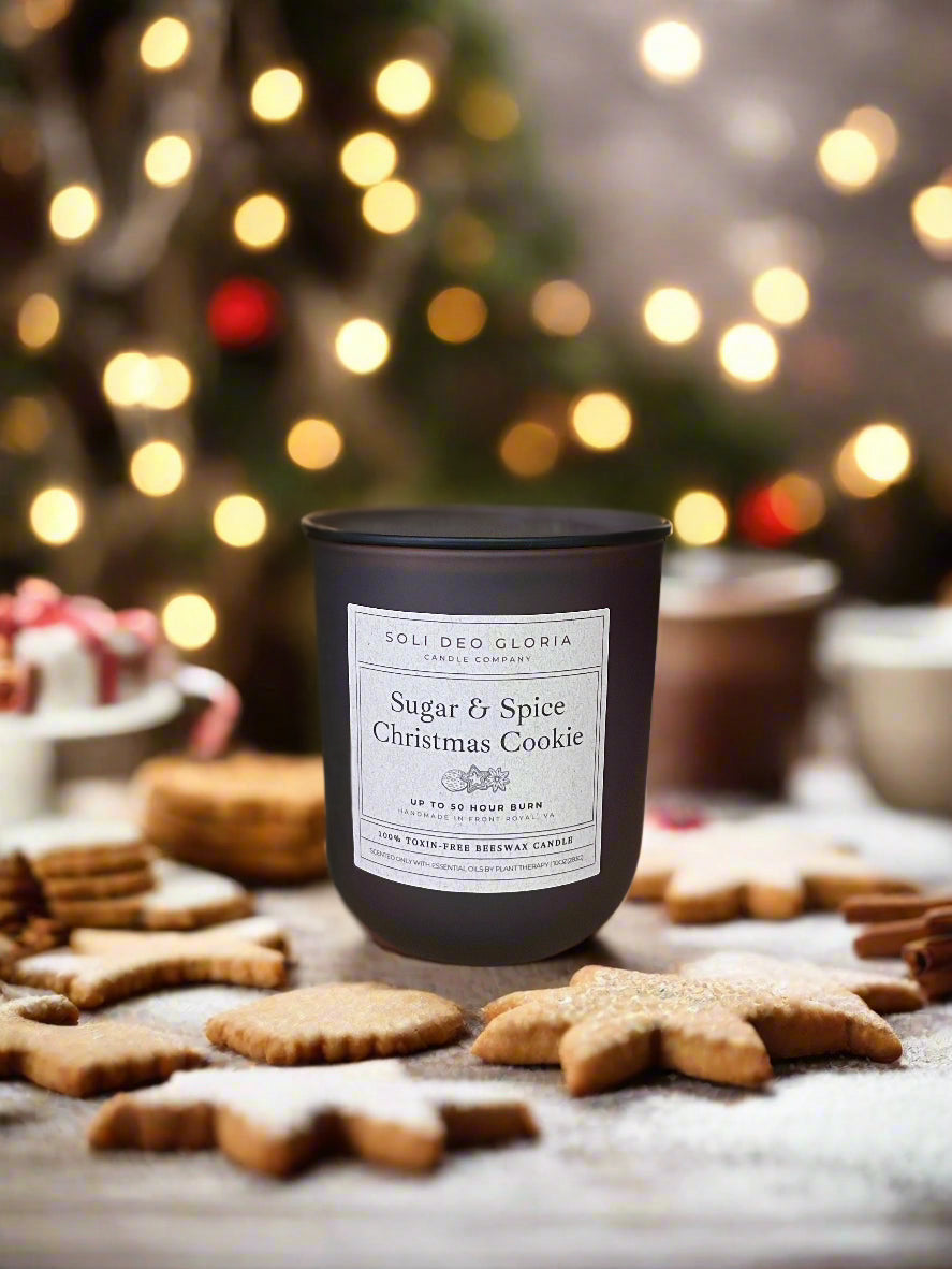 Sugar & Spice Beeswax Candle | Cozy Holiday Cookie Scent | Organic Essential Oil & Extract Infused
