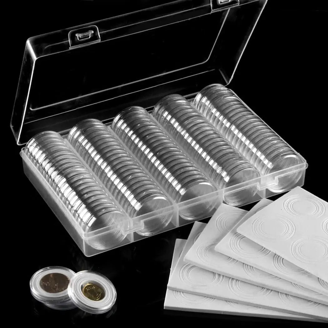 30mm Coin Capsules – 100 Pack with Storage Box