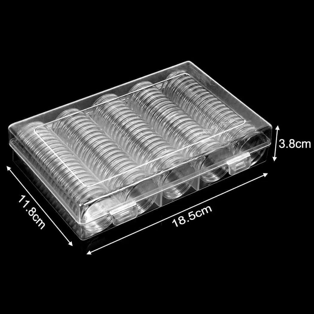 30mm Coin Capsules – 100 Pack with Storage Box
