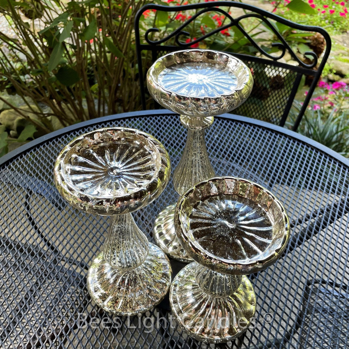 Mercury Glass Pillar Candle Holder Set of 3
