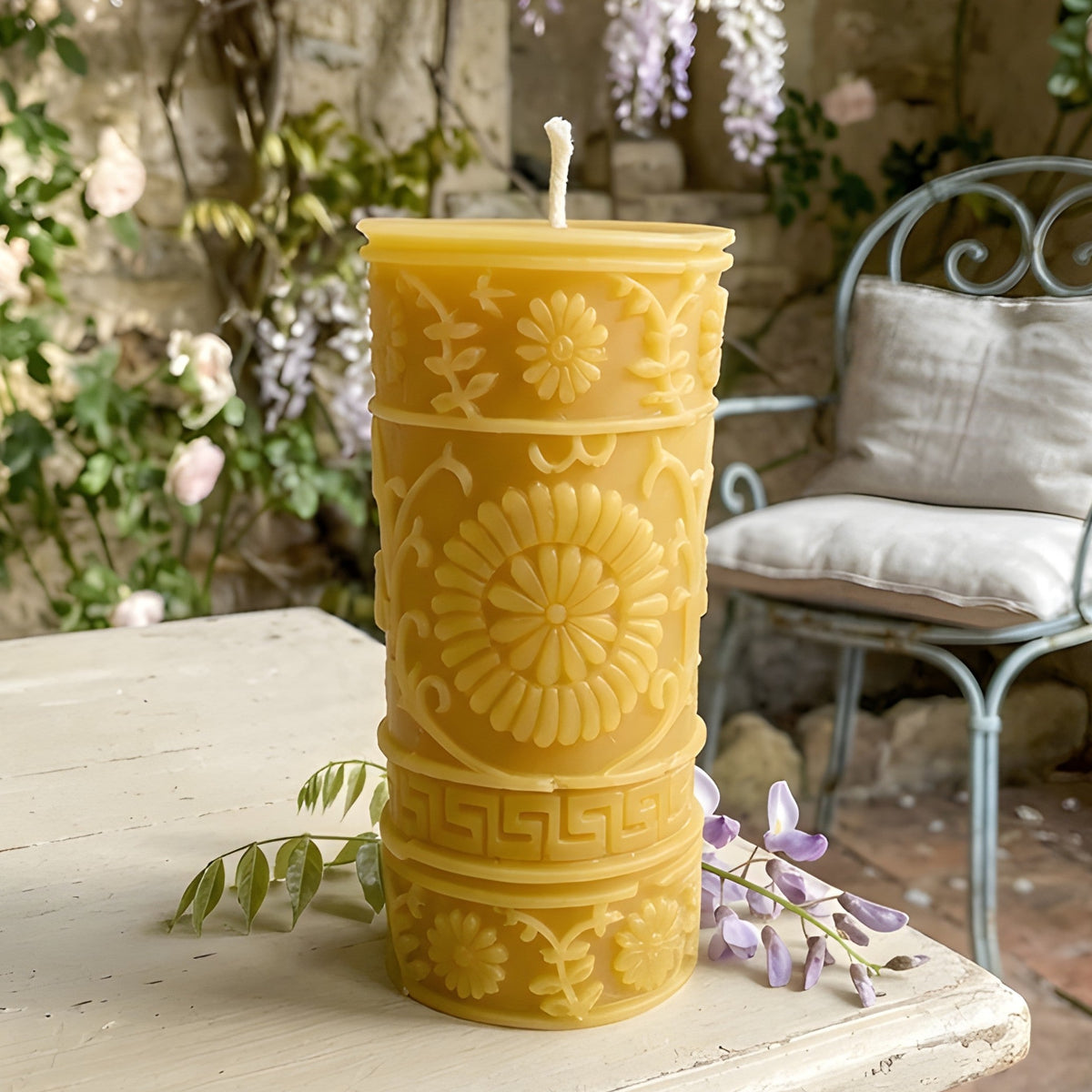 Luxury French Country Floral Pillar Candle