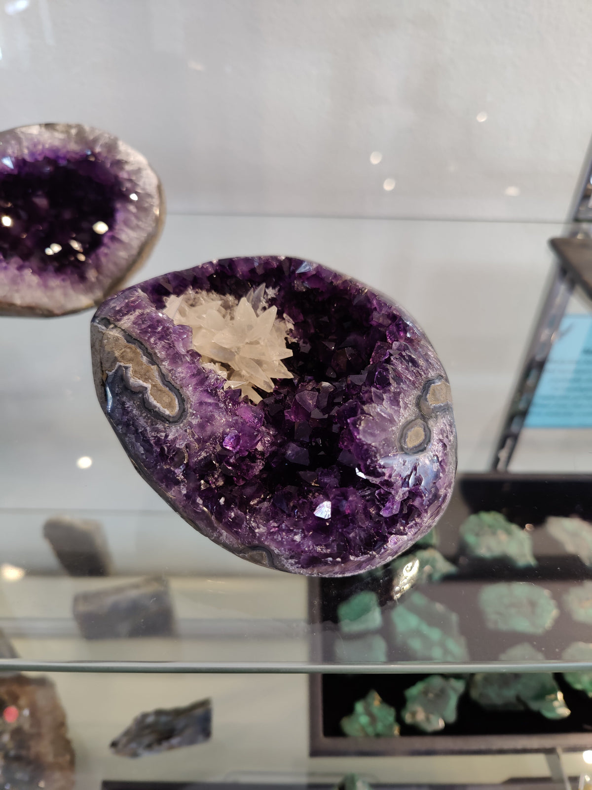 Amethyst with Scalenohedral "Dogtooth" Calcite Cluster Inclusion Geode Sculpture